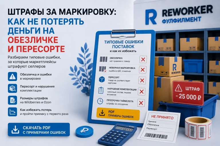 Штрафы за маркировку на маркетплейсах: обезличка, пересорт и неверная маркировка — чек-лист типовых ошибок поставок от фулфилмента reWorker